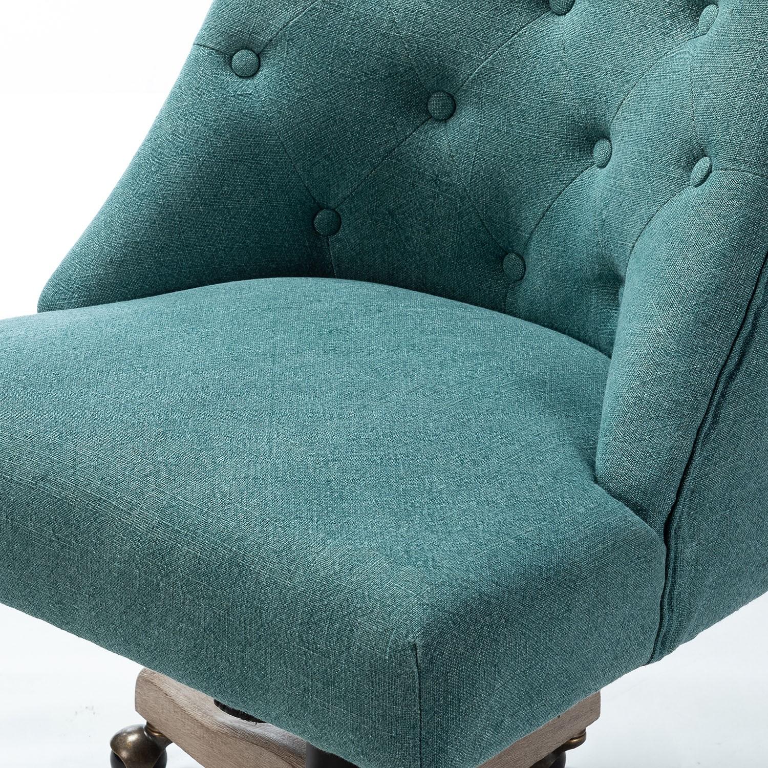 Aqua Teal Tufted Back Linen Style Rolling Office Chair