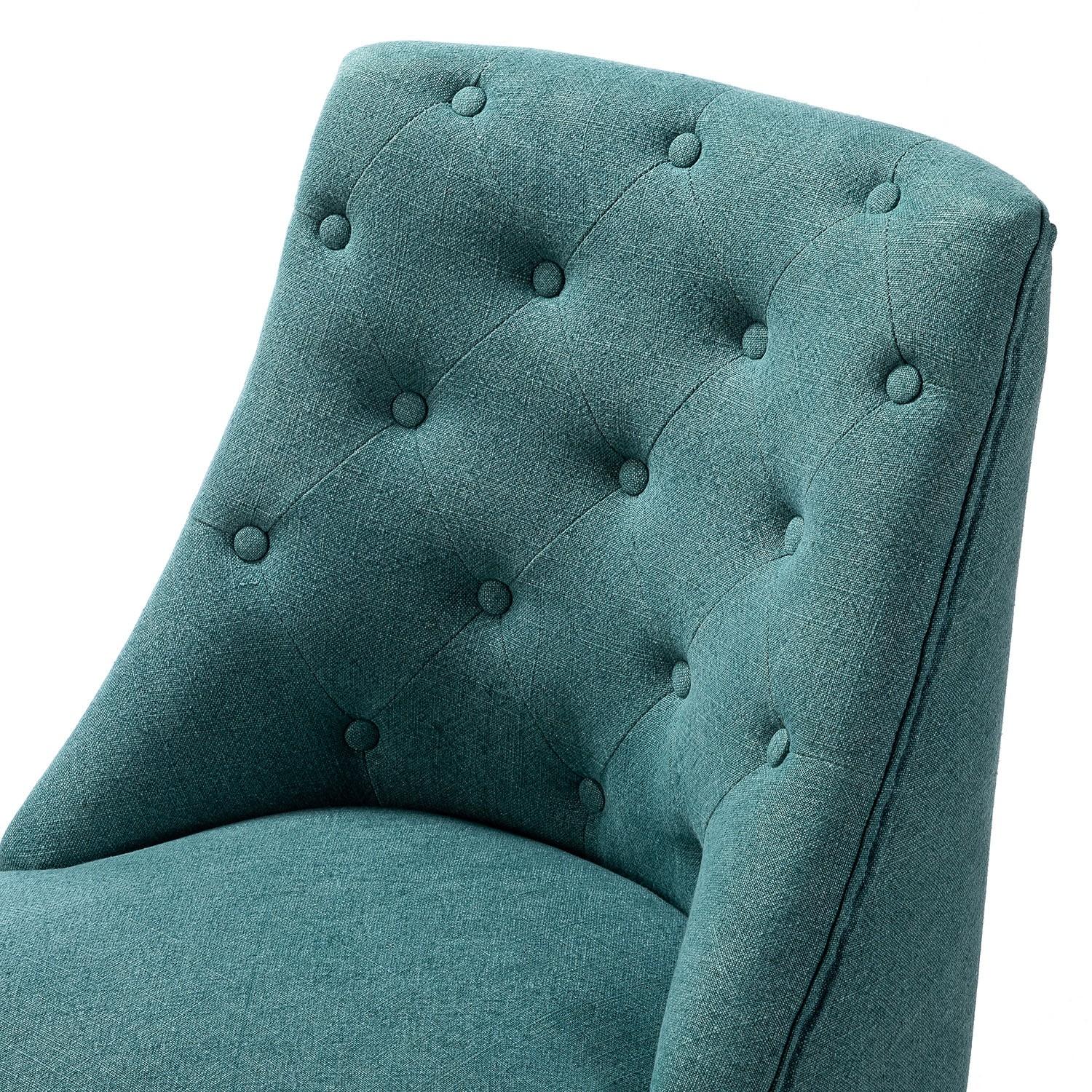 Aqua Teal Tufted Back Linen Style Rolling Office Chair