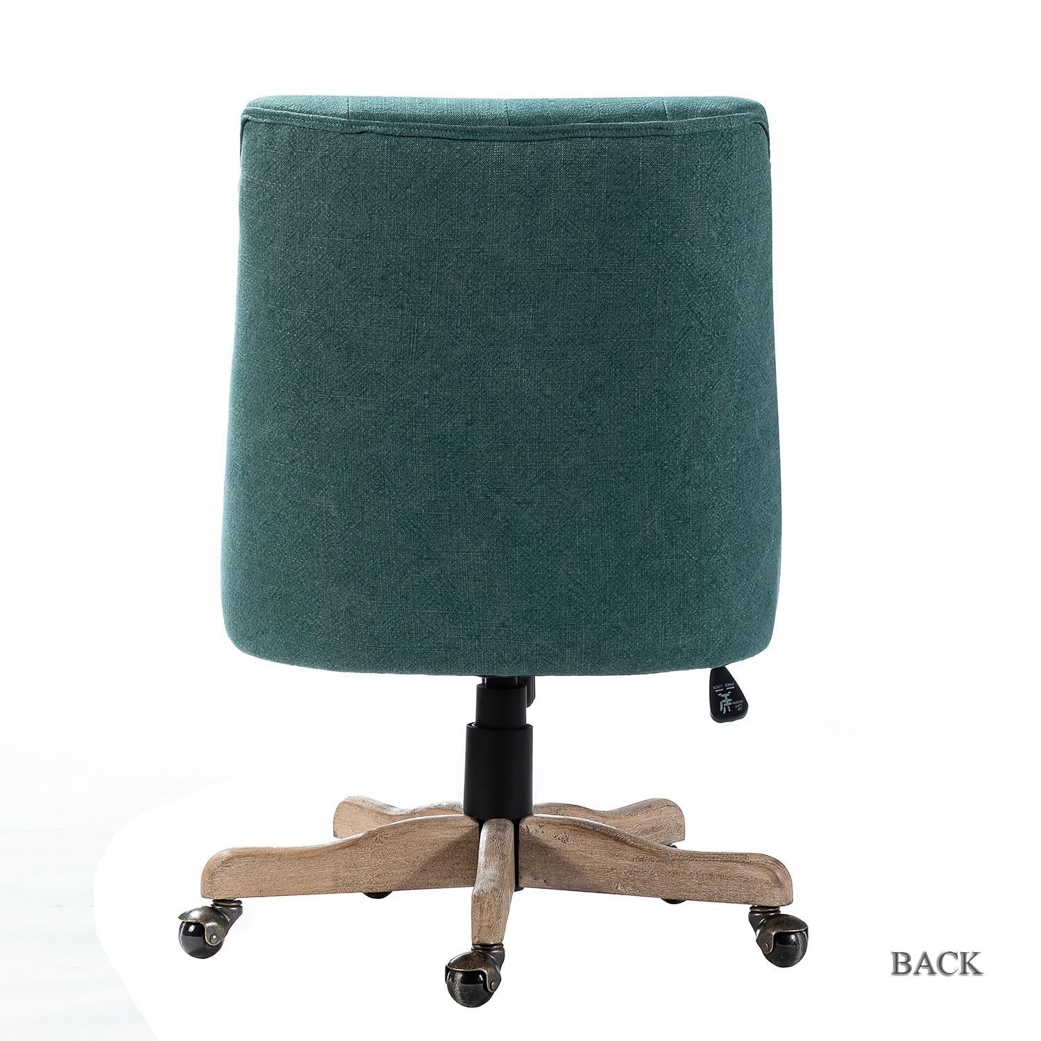 Aqua Teal Tufted Back Linen Style Rolling Office Chair