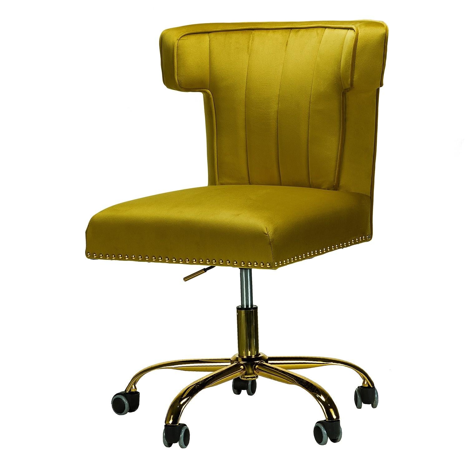Contempo Dark Mustard Velvet Nailhead Office Chair