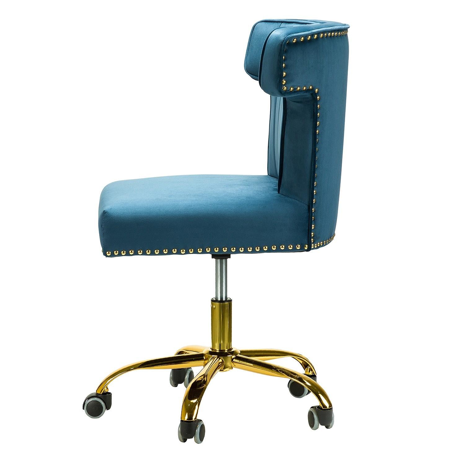 Contempo Teal Velvet Nailhead Office Chair