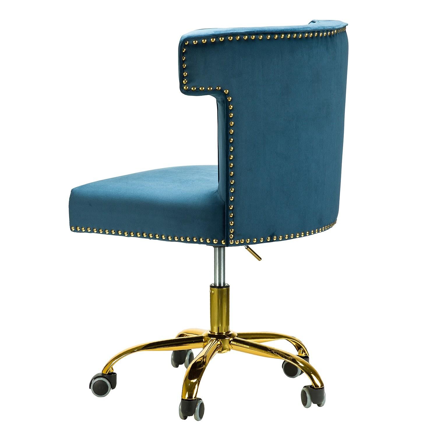 Contempo Teal Velvet Nailhead Office Chair