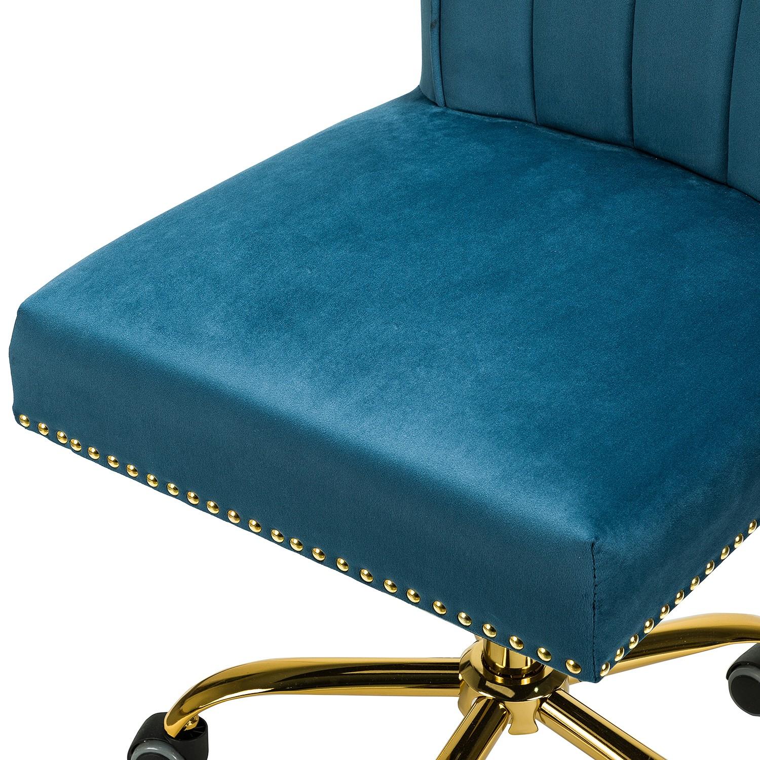 Contempo Teal Velvet Nailhead Office Chair