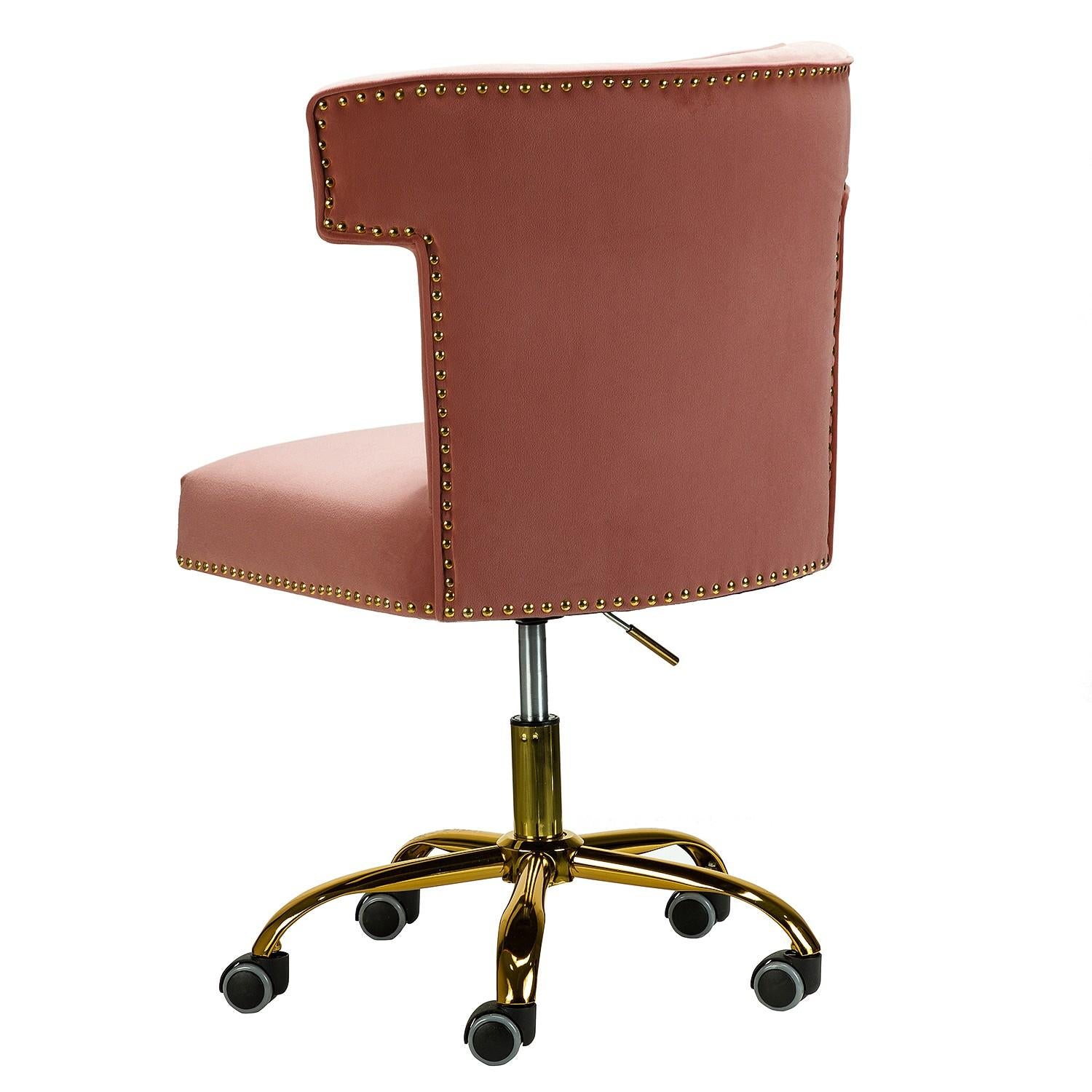 Contempo Rose Pink Velvet Nailhead Office Chair