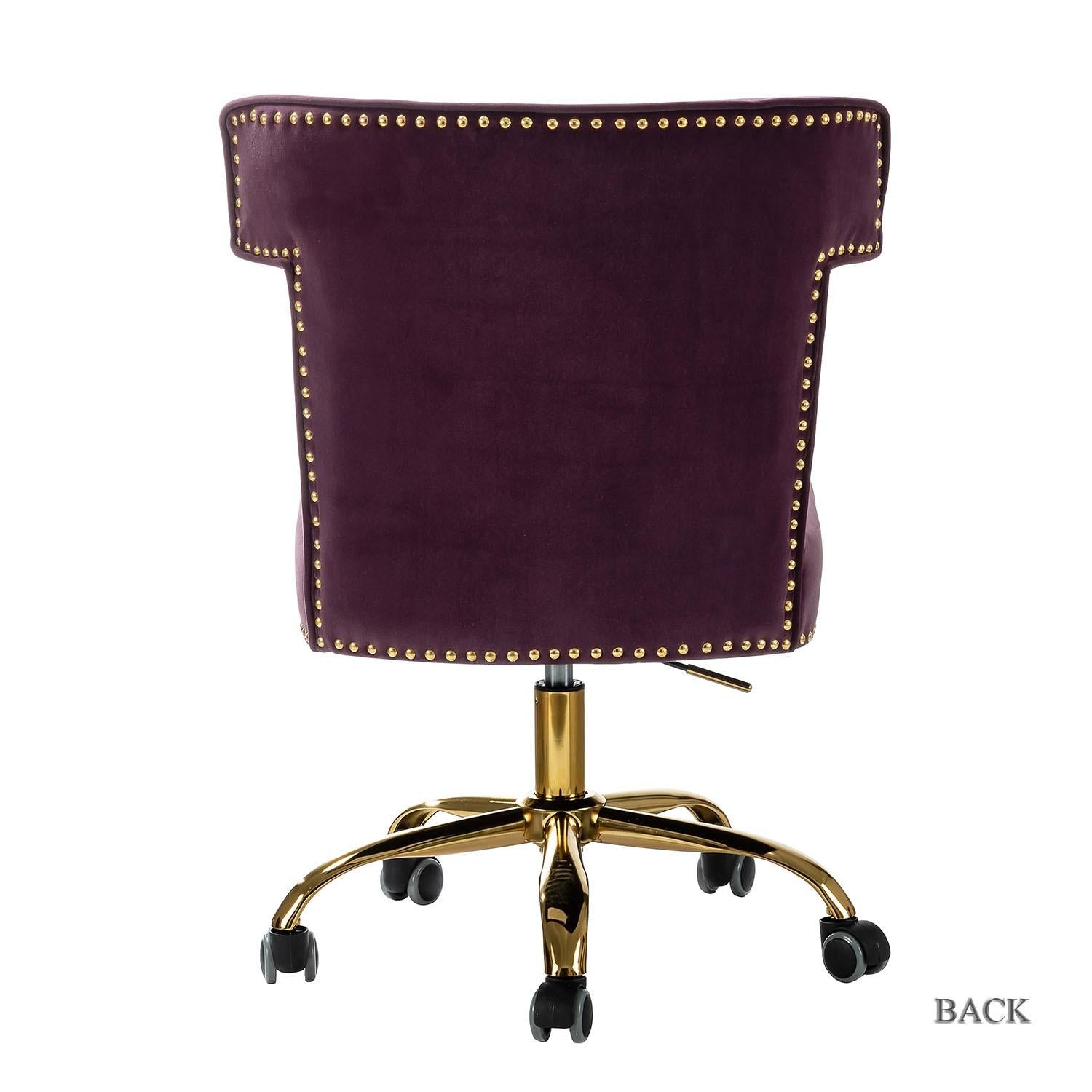 Contempo Eggplant Velvet Nailhead Office Chair