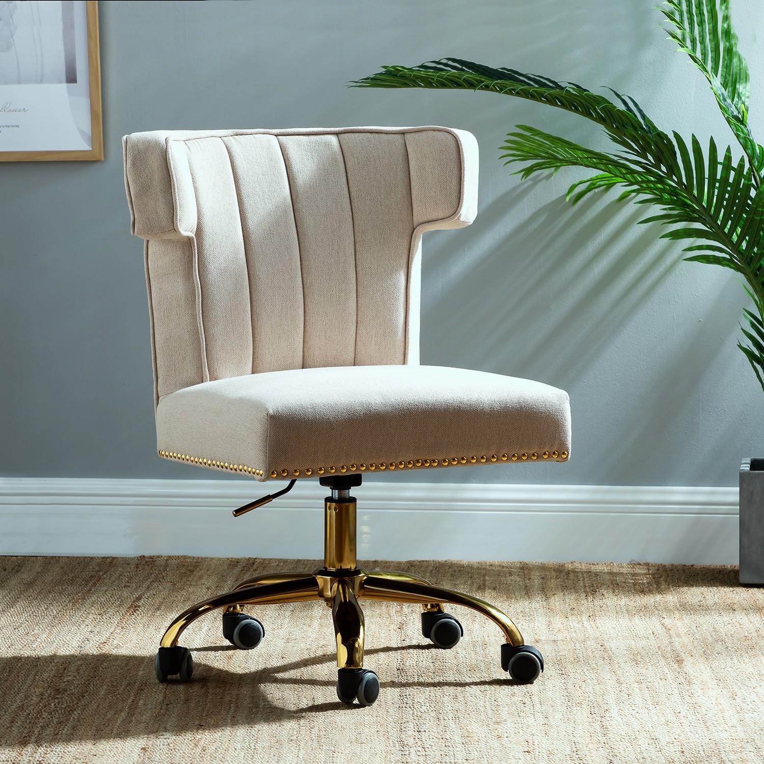 Contempo Beige Natural Velvet Nailhead Office Chair
