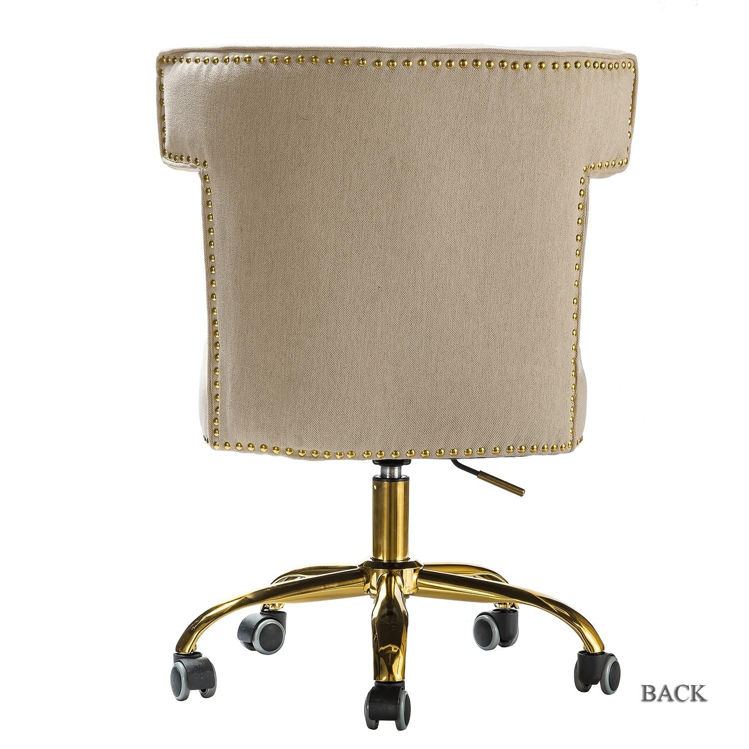 Contempo Beige Natural Velvet Nailhead Office Chair