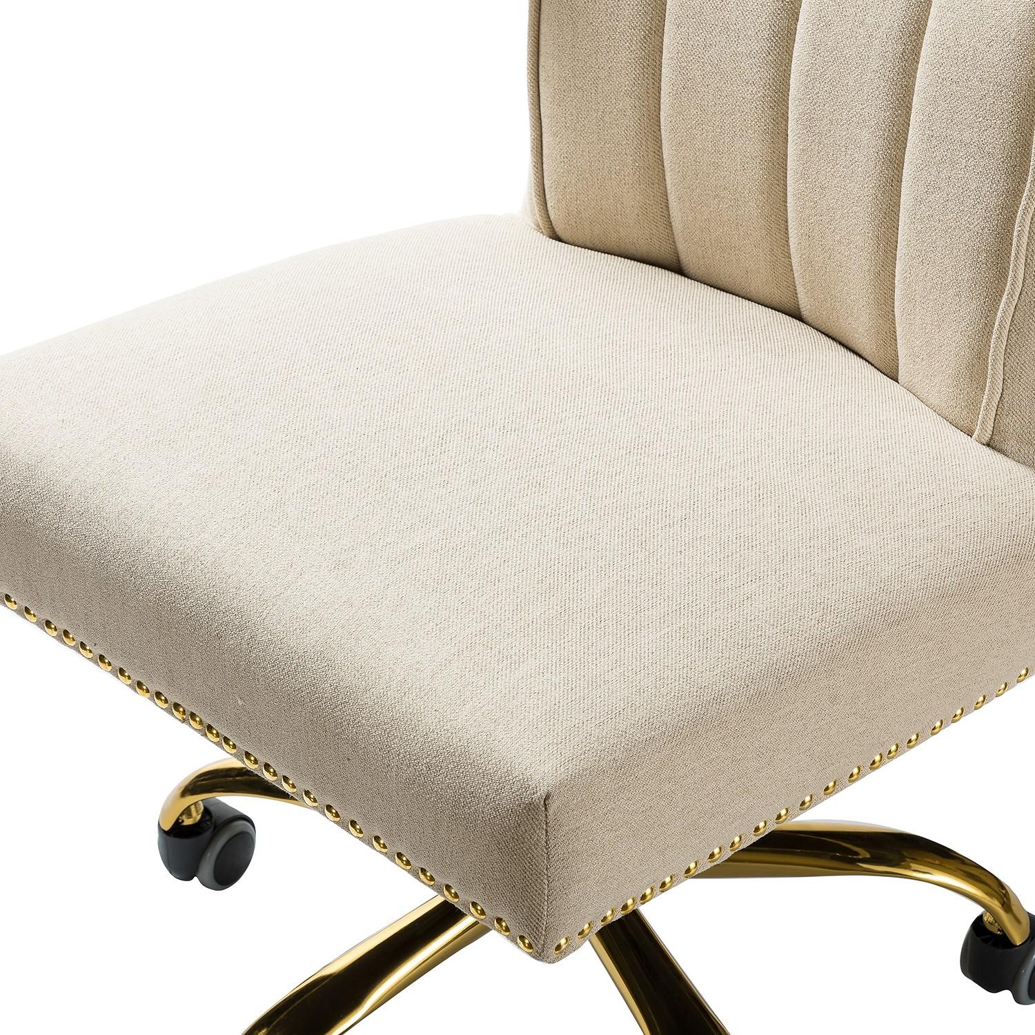 Contempo Beige Natural Velvet Nailhead Office Chair