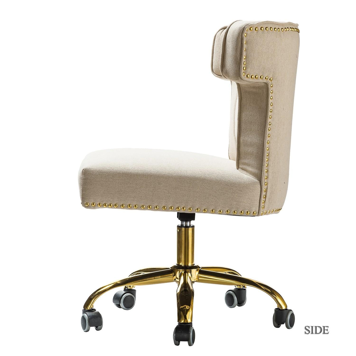 Contempo Beige Natural Velvet Nailhead Office Chair