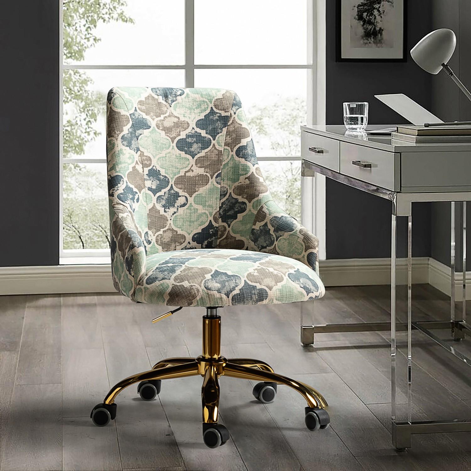 Shades of Blue and Taupe Quatrefoil Rolling Office Chair
