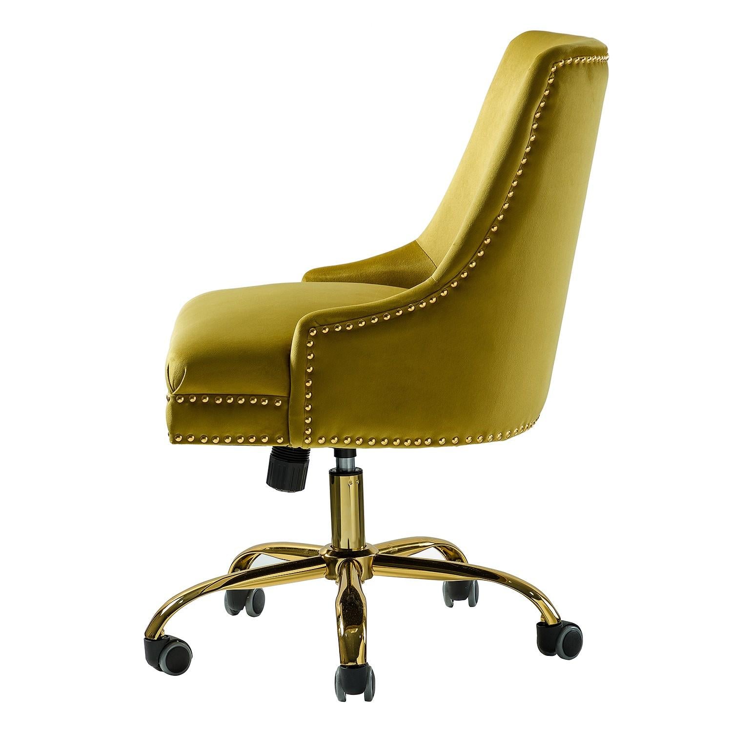 Handsome Mustard Nailhead Rolling Office Chair