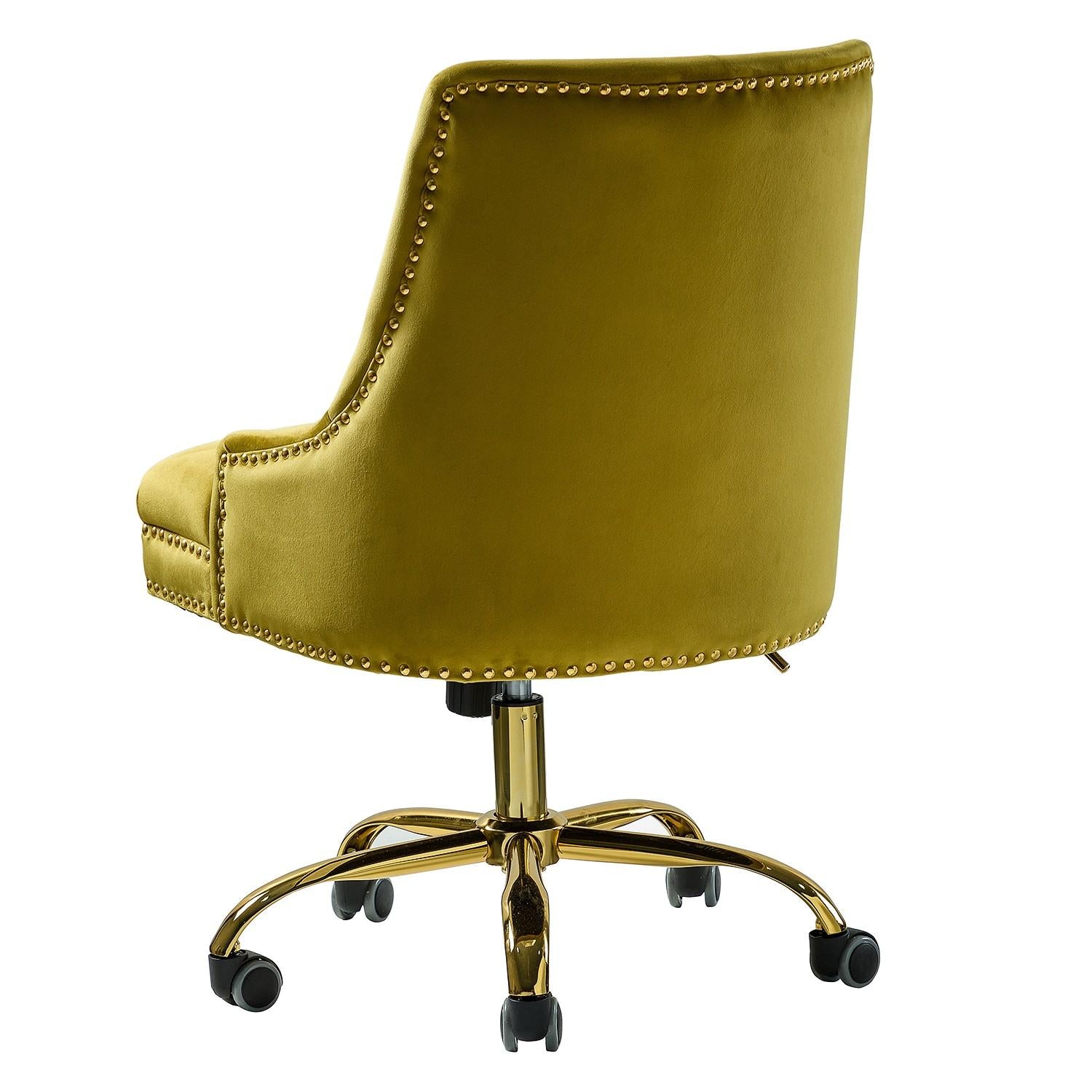 Handsome Mustard Nailhead Rolling Office Chair