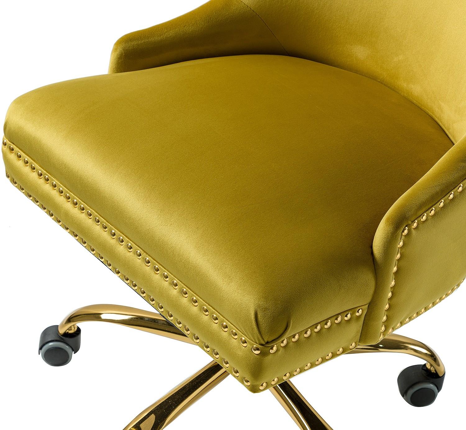Handsome Mustard Nailhead Rolling Office Chair