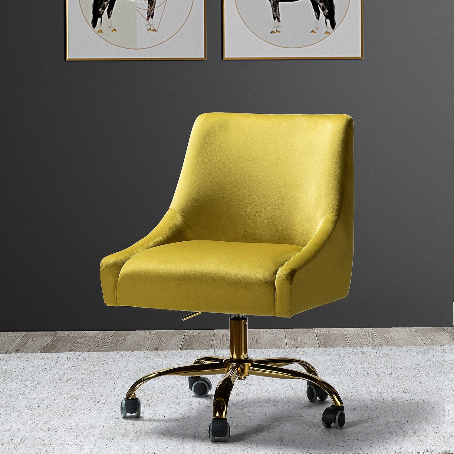 Classic Golden Velvet Tapered Arm Rolling Office Chair