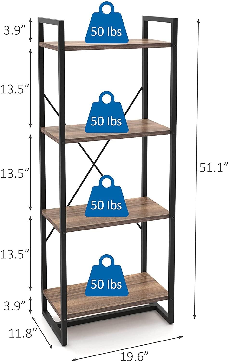 Mod Walnut and Black Four Tier Open Bookcase