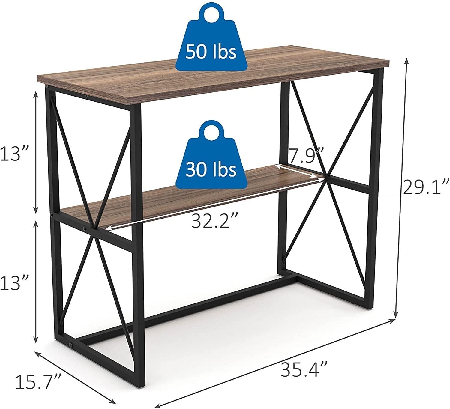 Mod Walnut and Black Four Console Table with Shelf