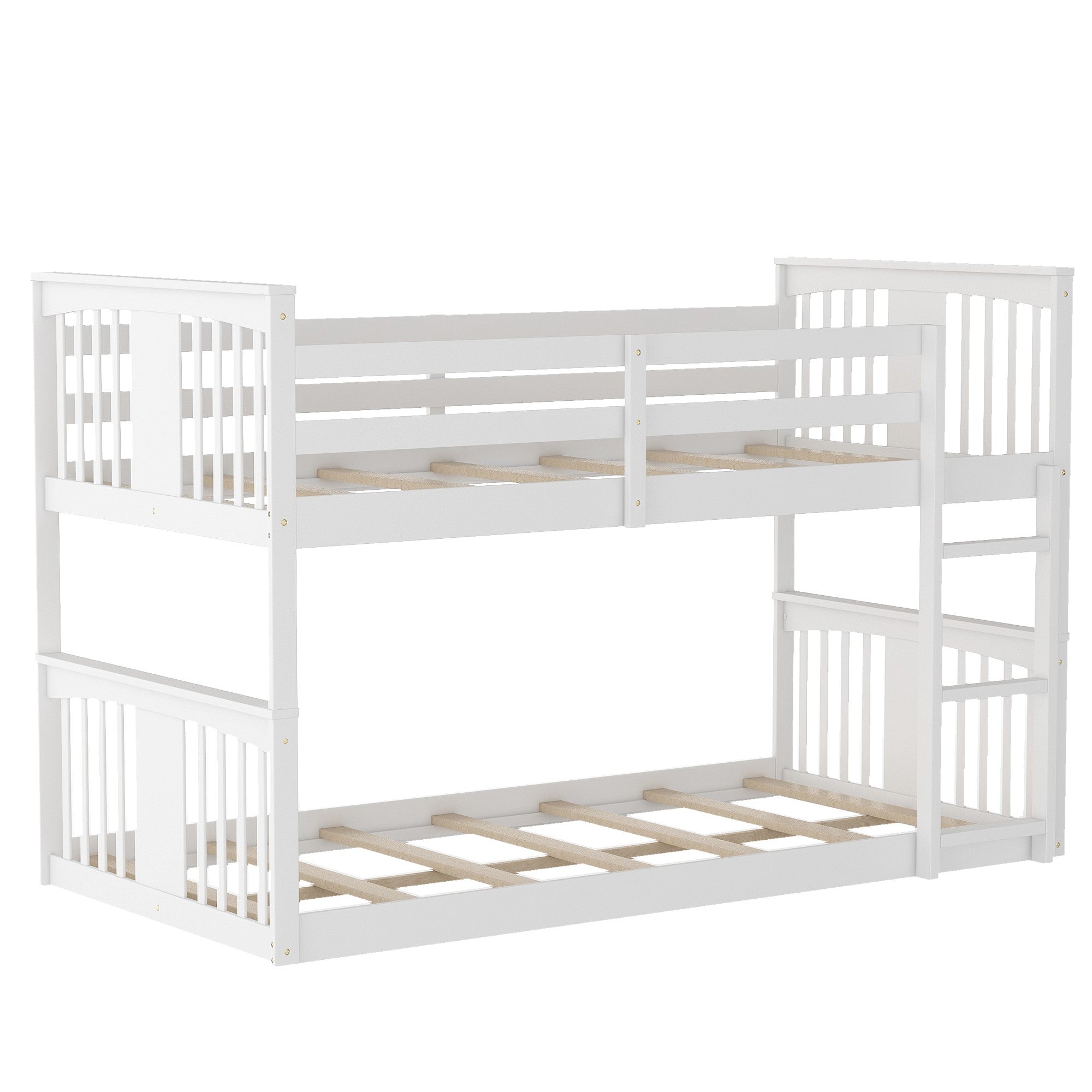 White Classic Twin Over Twin Bunk Bed with Ladder