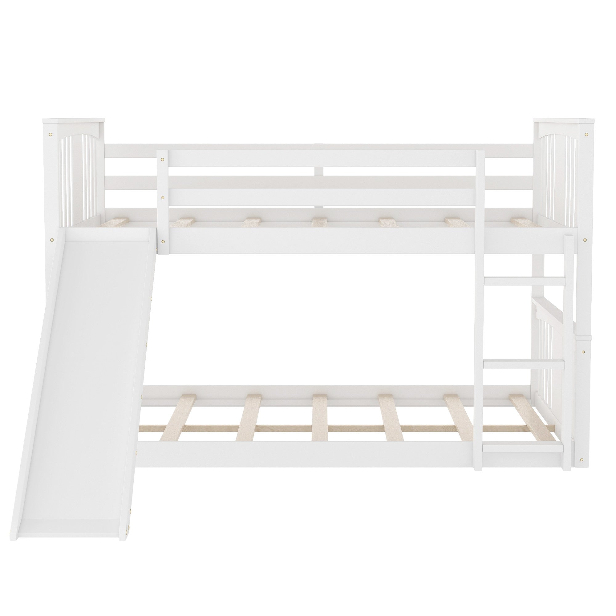 White Classic Twin Over Twin Bunk Bed with Ladder and Slide Default Title