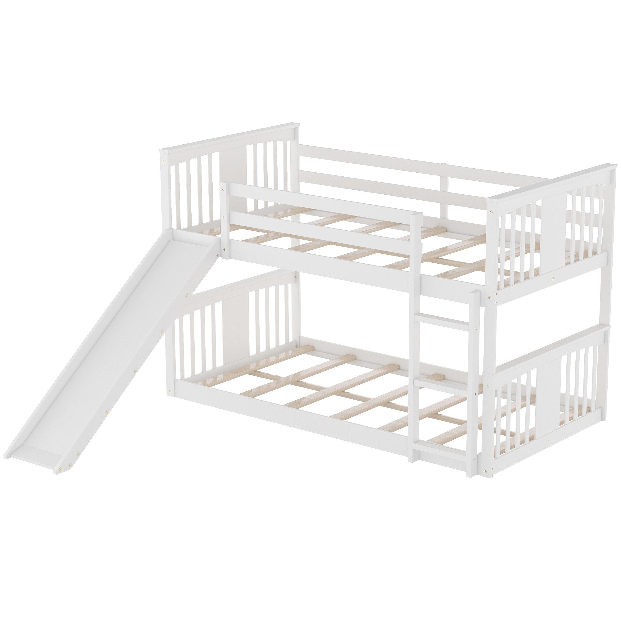 White Classic Twin Over Twin Bunk Bed with Ladder and Slide