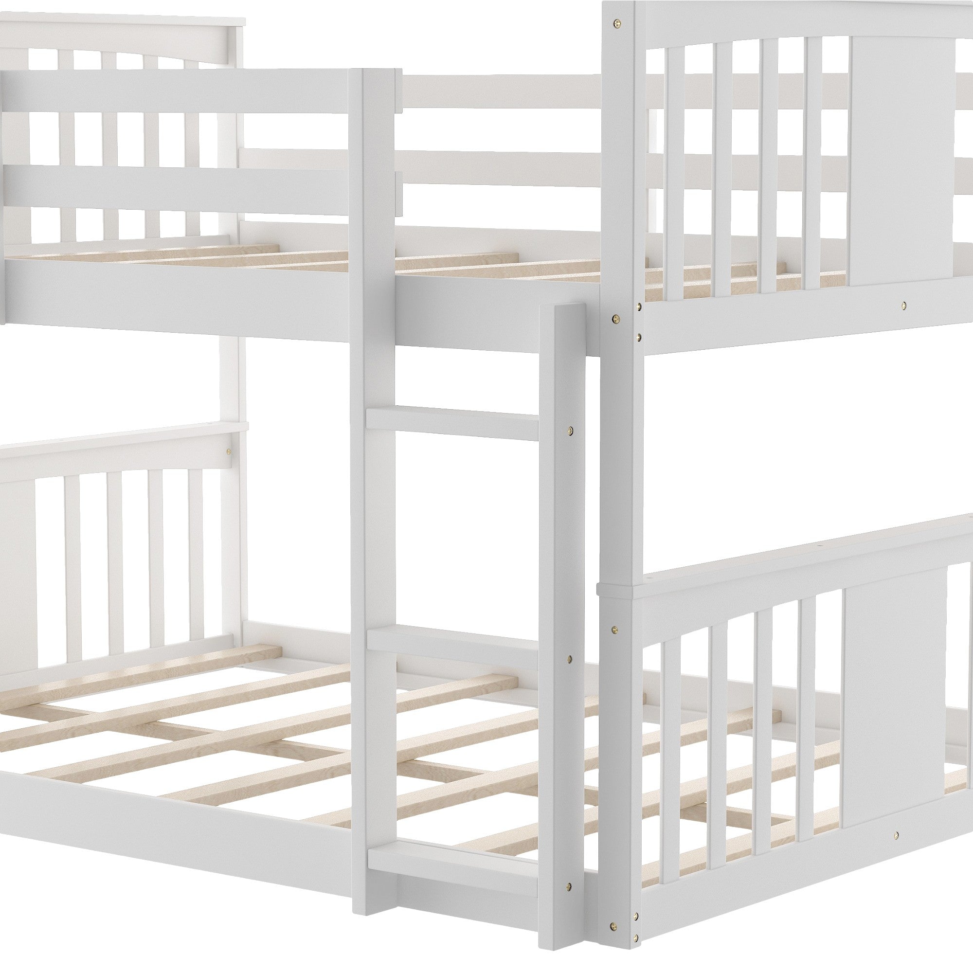 White Classic Twin Over Twin Bunk Bed with Ladder and Slide