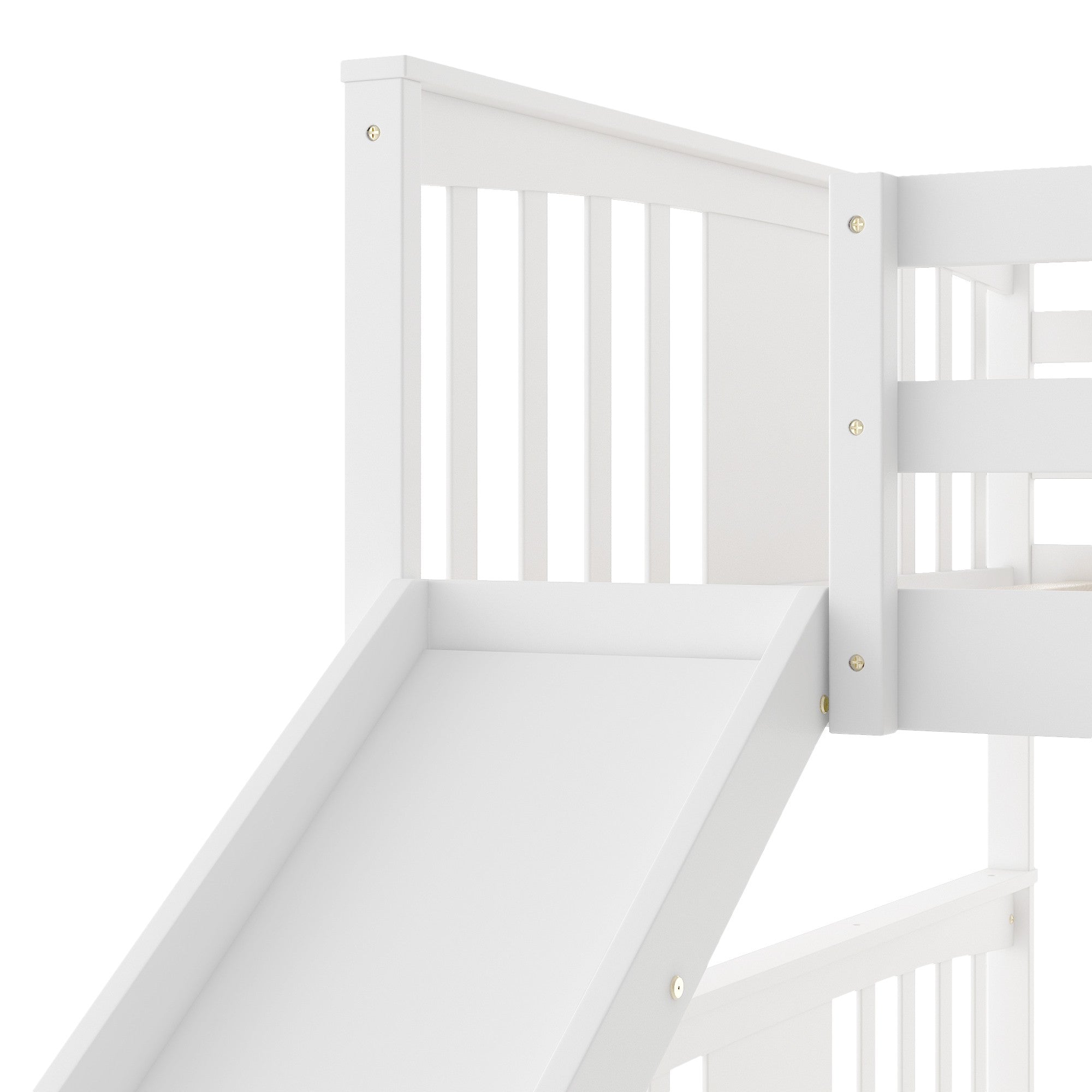 White Classic Twin Over Twin Bunk Bed with Ladder and Slide Default Title