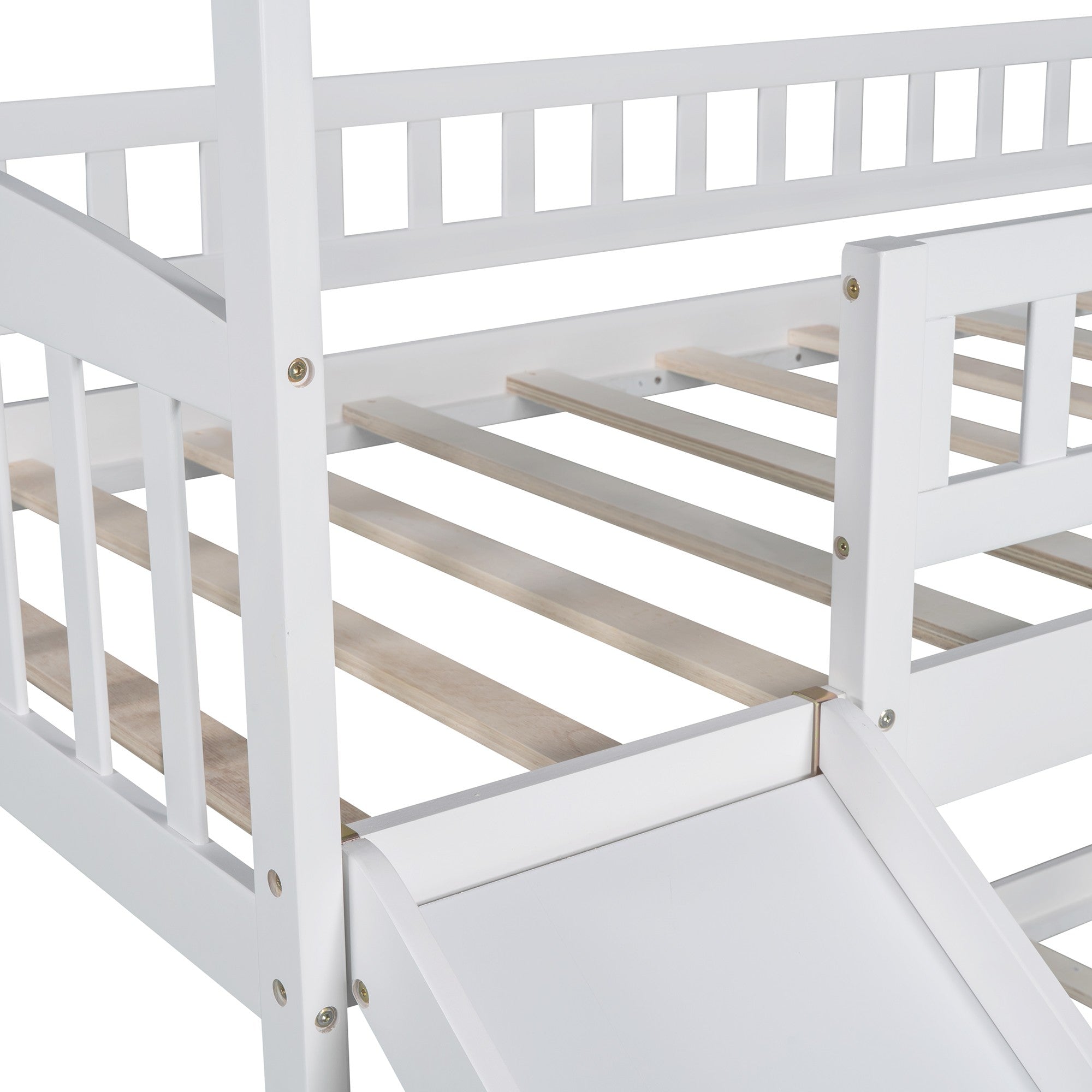 White Playhouse Frame Full Over Full Bunk Bed with Slide