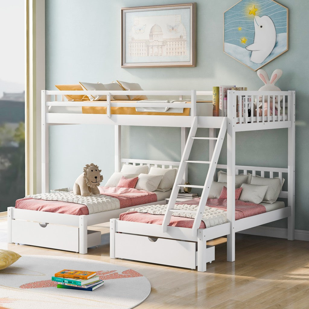 White Full Over Double Twin Triple Bunk Beds with Drawers Default Title