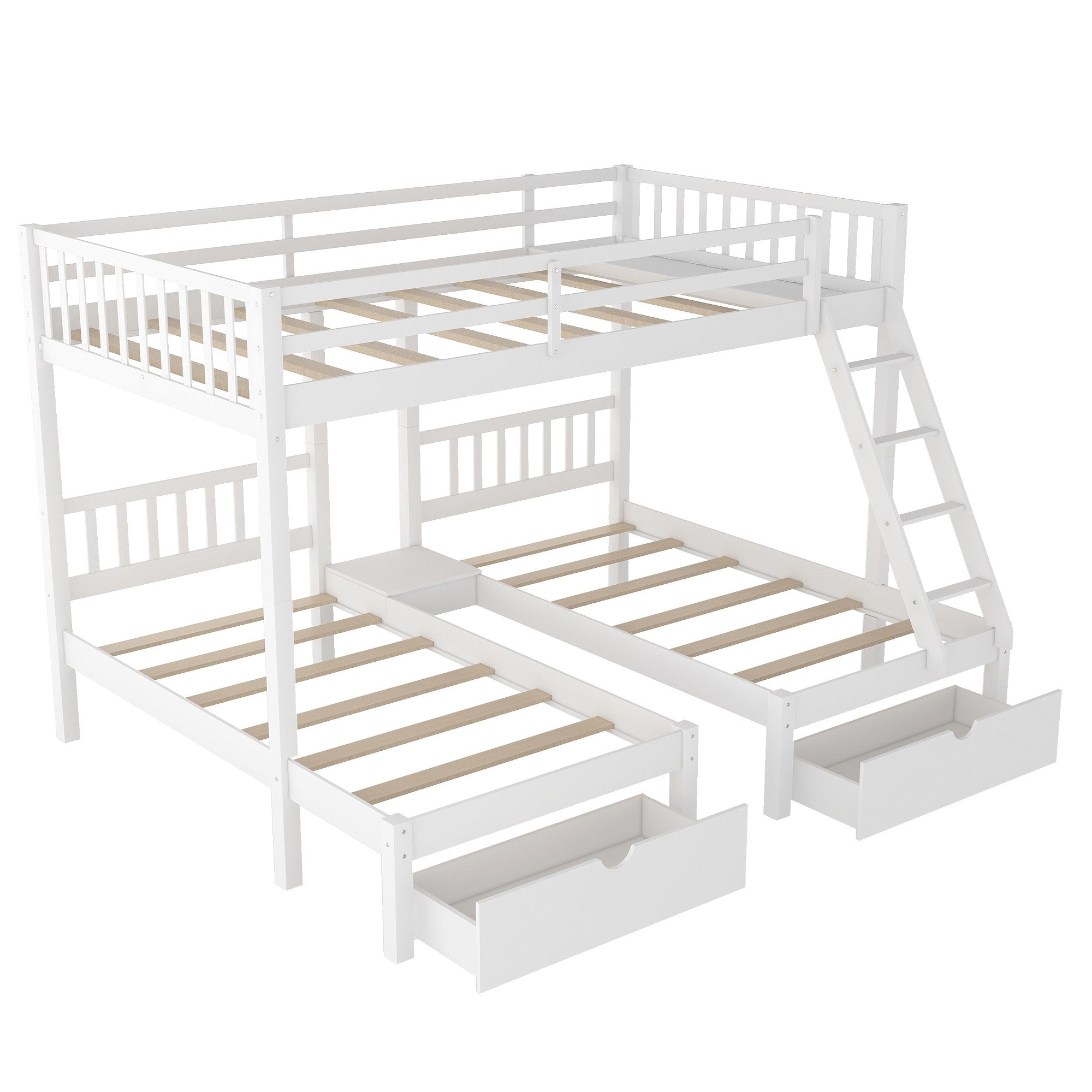 White Full Over Double Twin Triple Bunk Beds with Drawers Default Title
