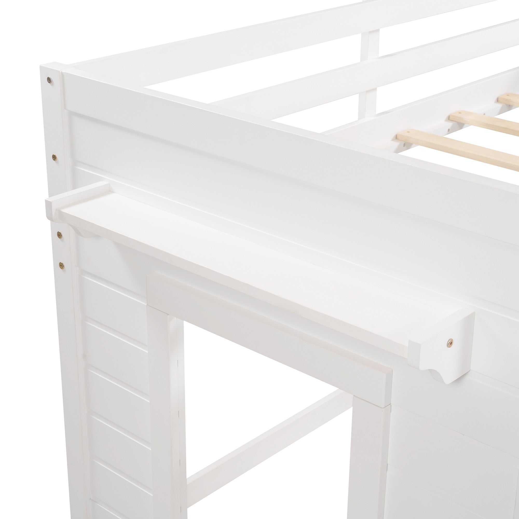 White Twin Size Loft Bed with Playhouse and Drawers