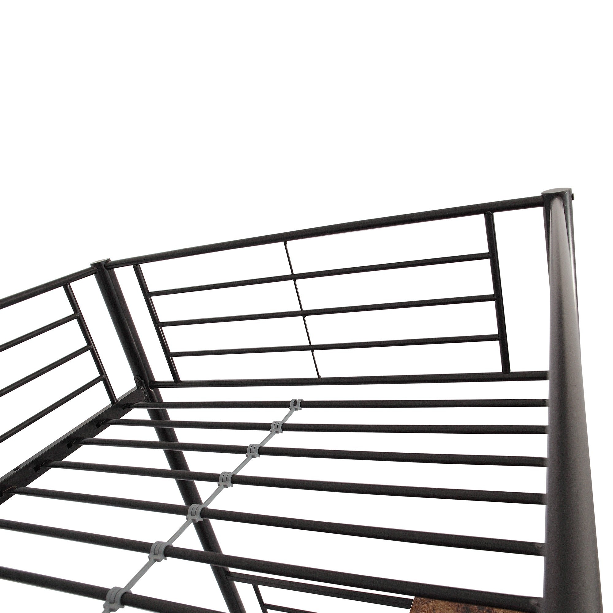 Black Twin Size Metal Loft Bed with Built in Wooden Shelves and Desk