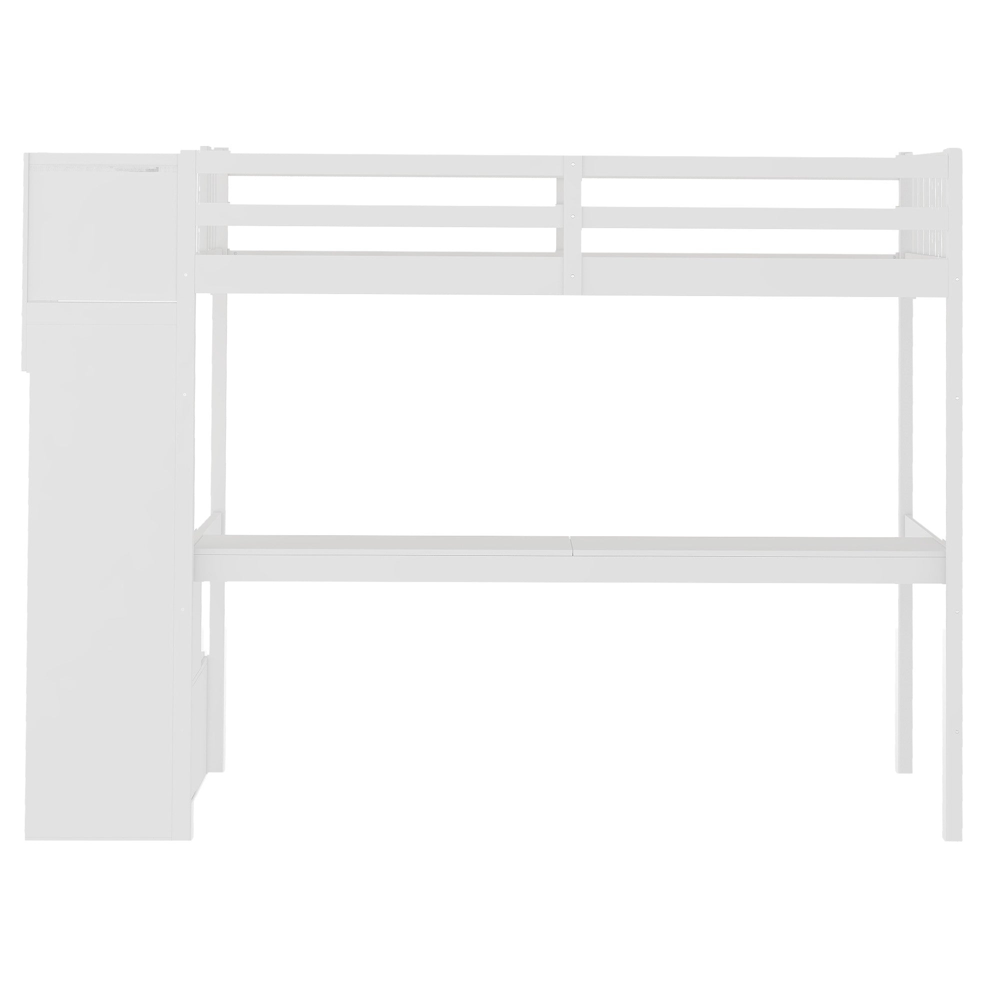 White Twin Size Loft Bed with Built In Desk and Stairway