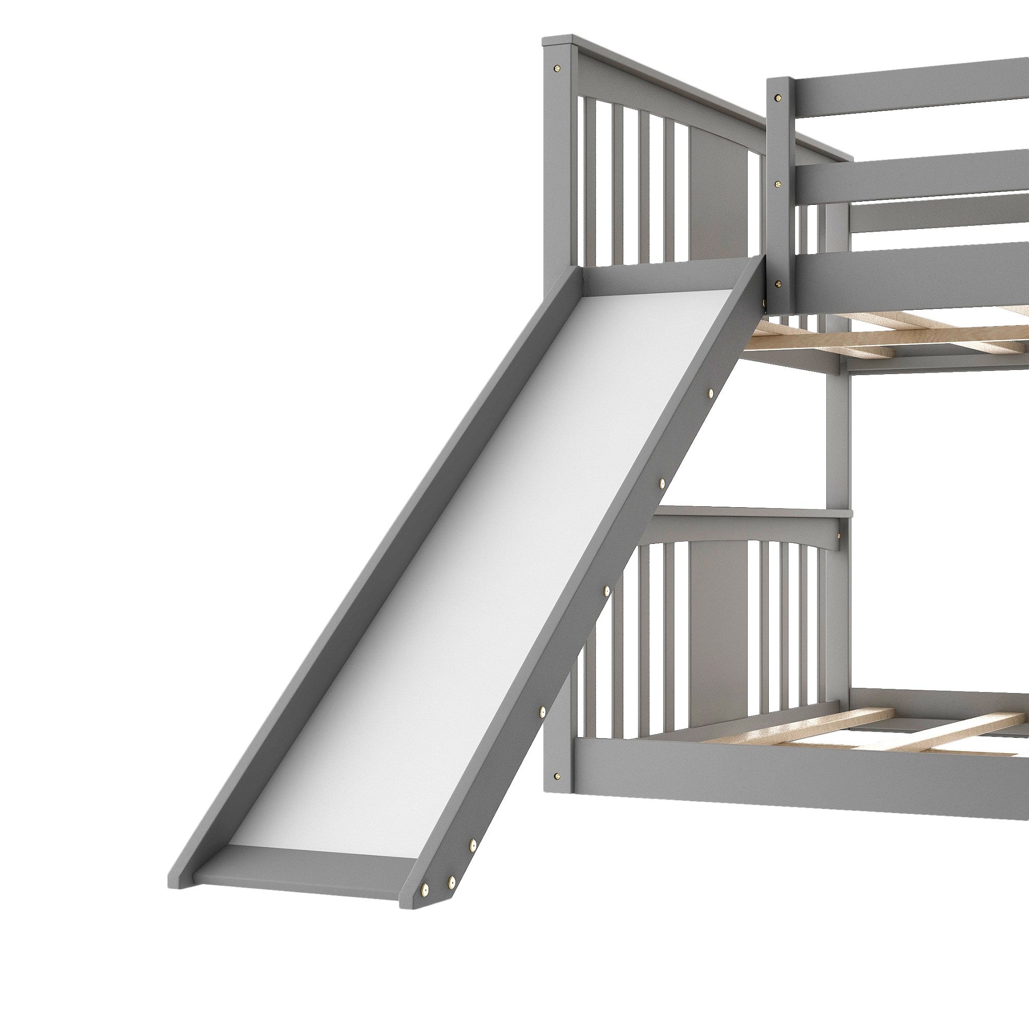 Gray Classic Twin Over Twin Bunk Bed with Ladder and Slide