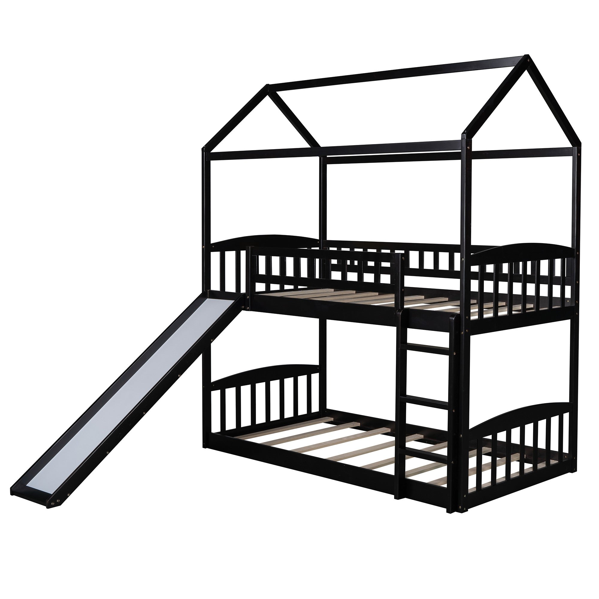 Espresso Playhouse Frame Full Over Full Bunk Bed with Slide Default Title