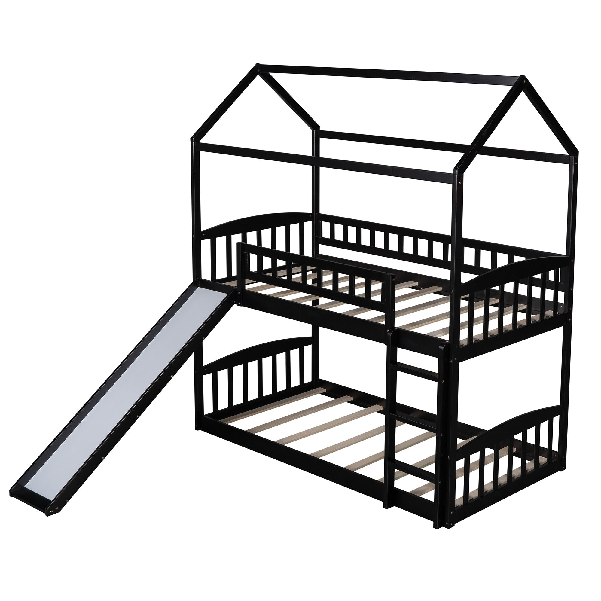 Espresso Playhouse Frame Full Over Full Bunk Bed with Slide Default Title