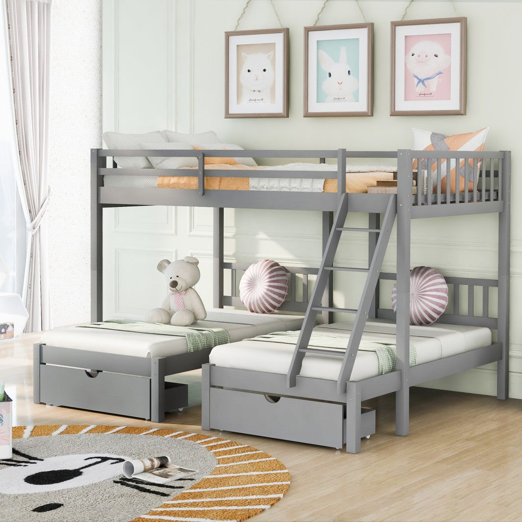 Gray Full Over Double Twin Triple Bunk Beds with Drawers