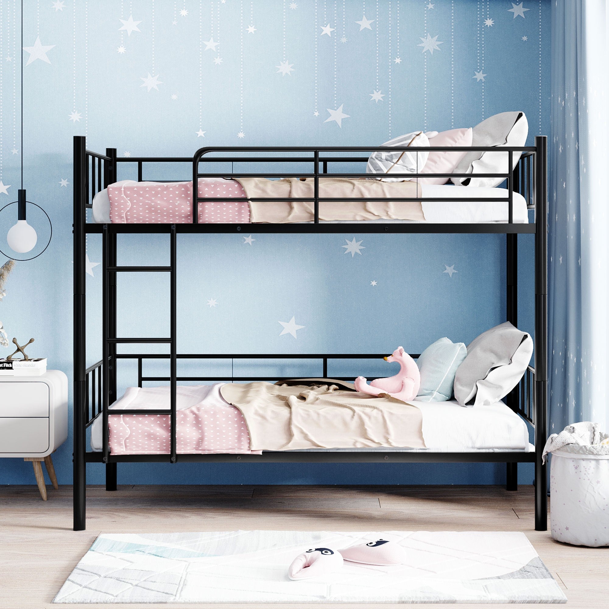 Twin Over Twin Black Bunk Bed with Dividing Option