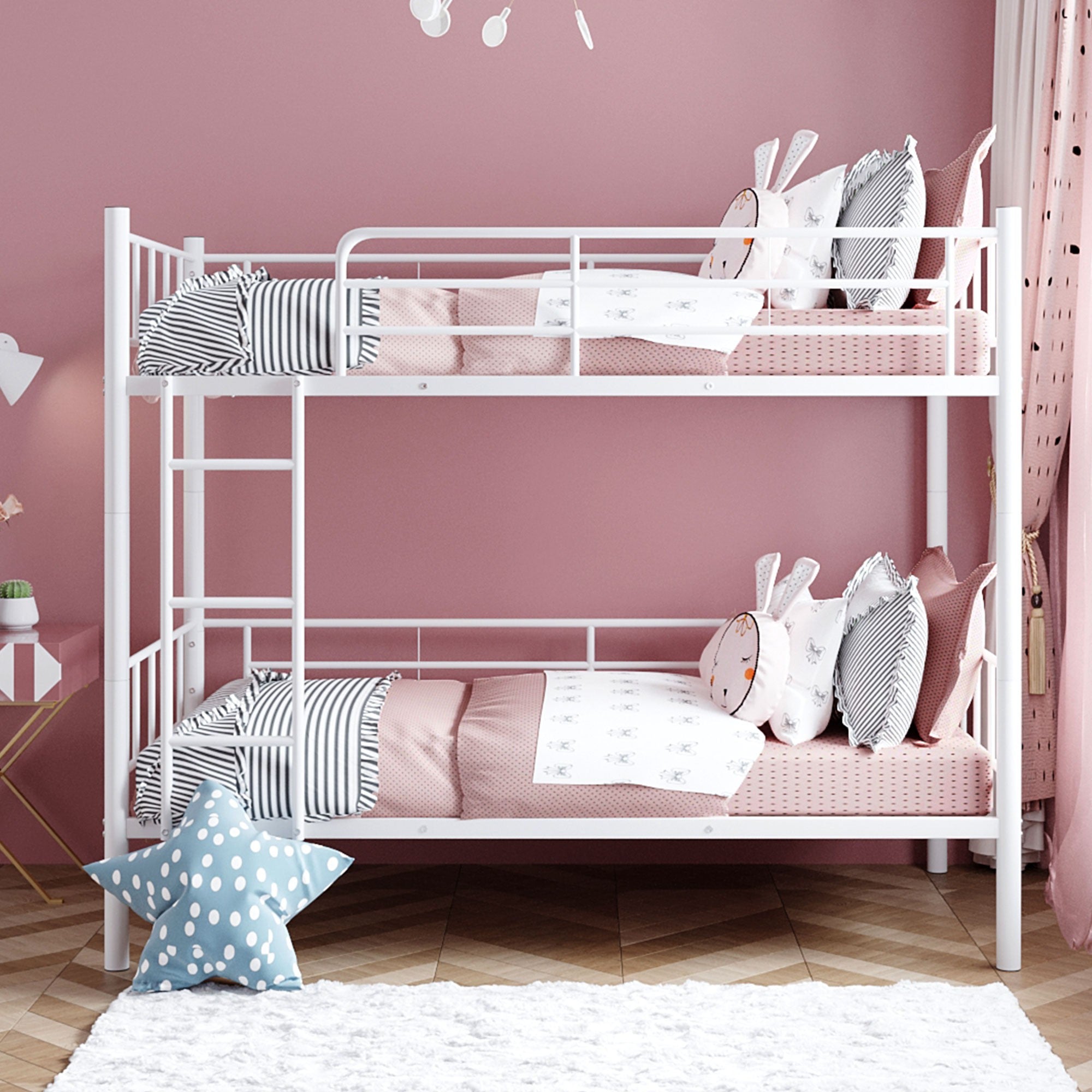 Twin Over Twin White Bunk Bed with Dividing Option