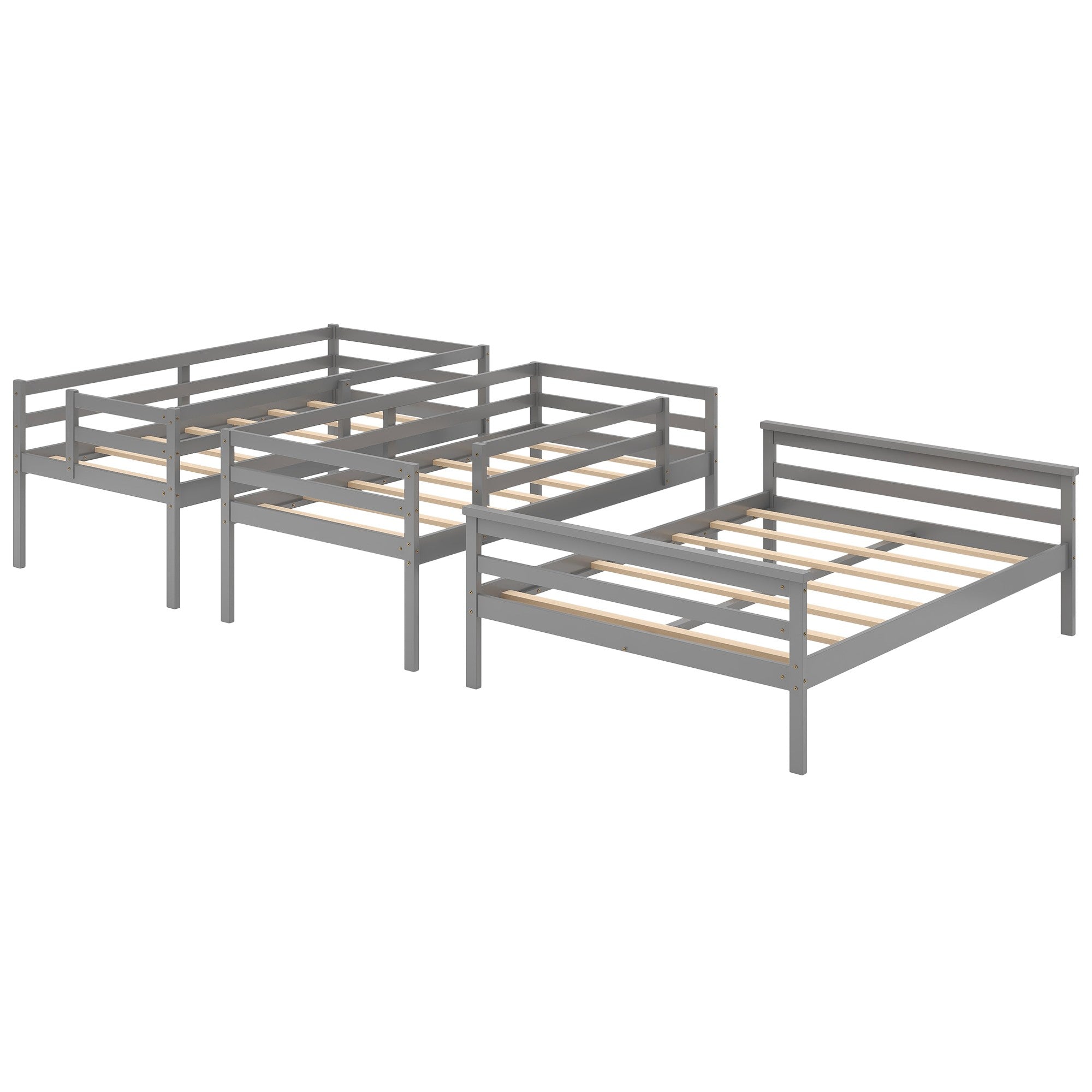 Gray Twin Over Twin Over Full Triple Bunk Bed with Slide