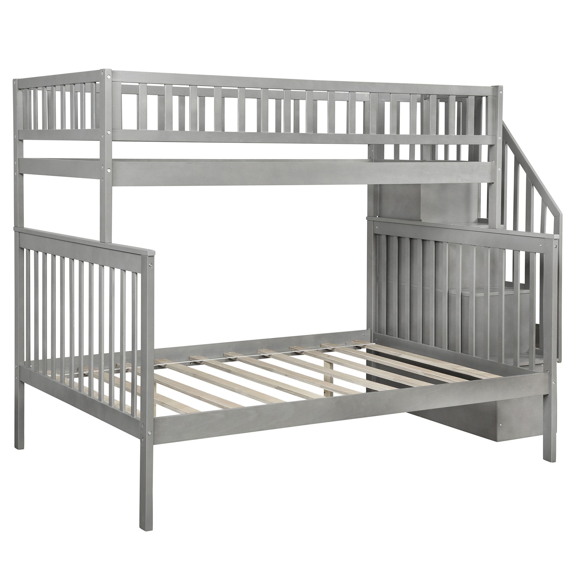 Gray Twin Over Full Farmhouse Style Bunk Bed with Staircase Default Title