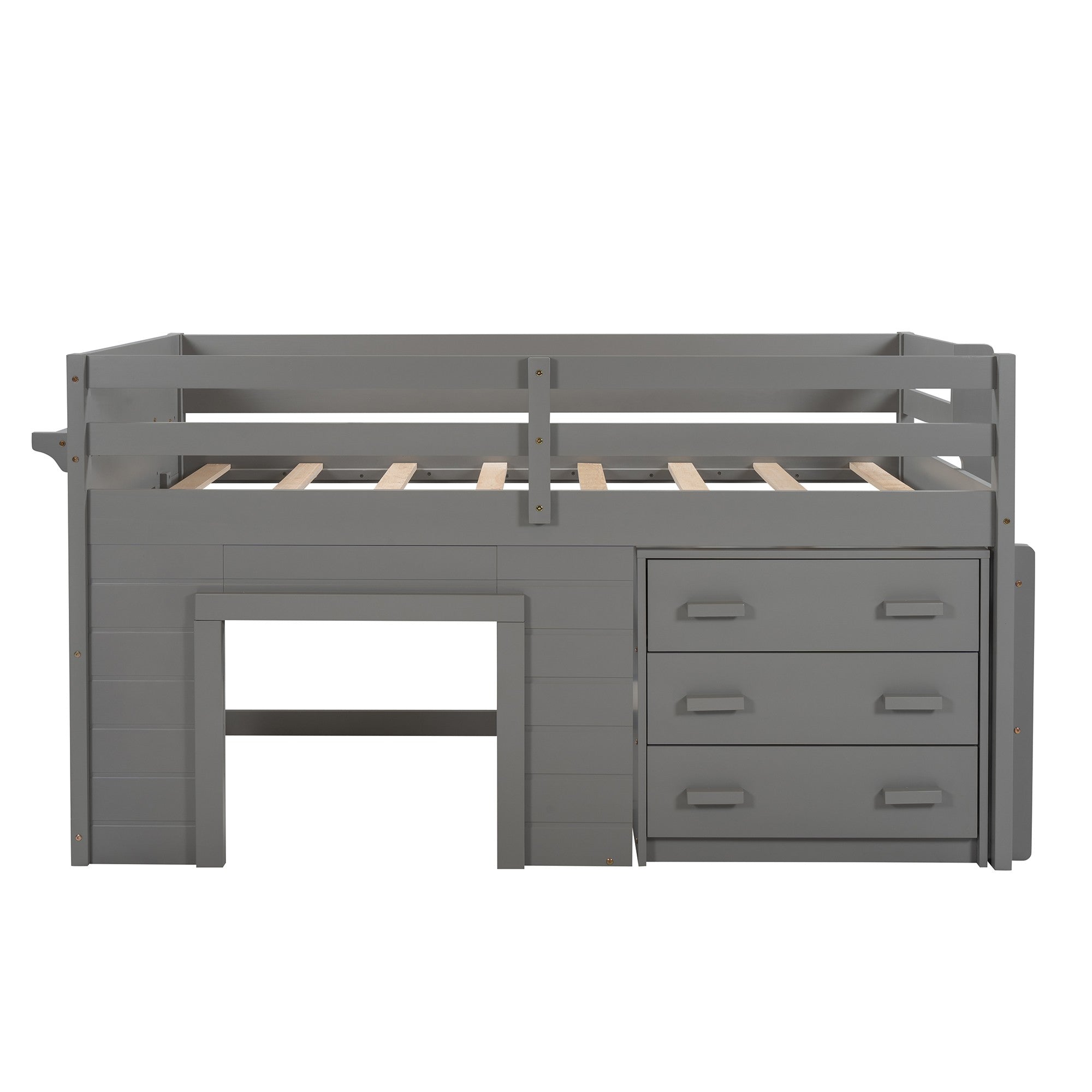 Gray Twin Size Loft Bed with Playhouse and Drawers Default Title