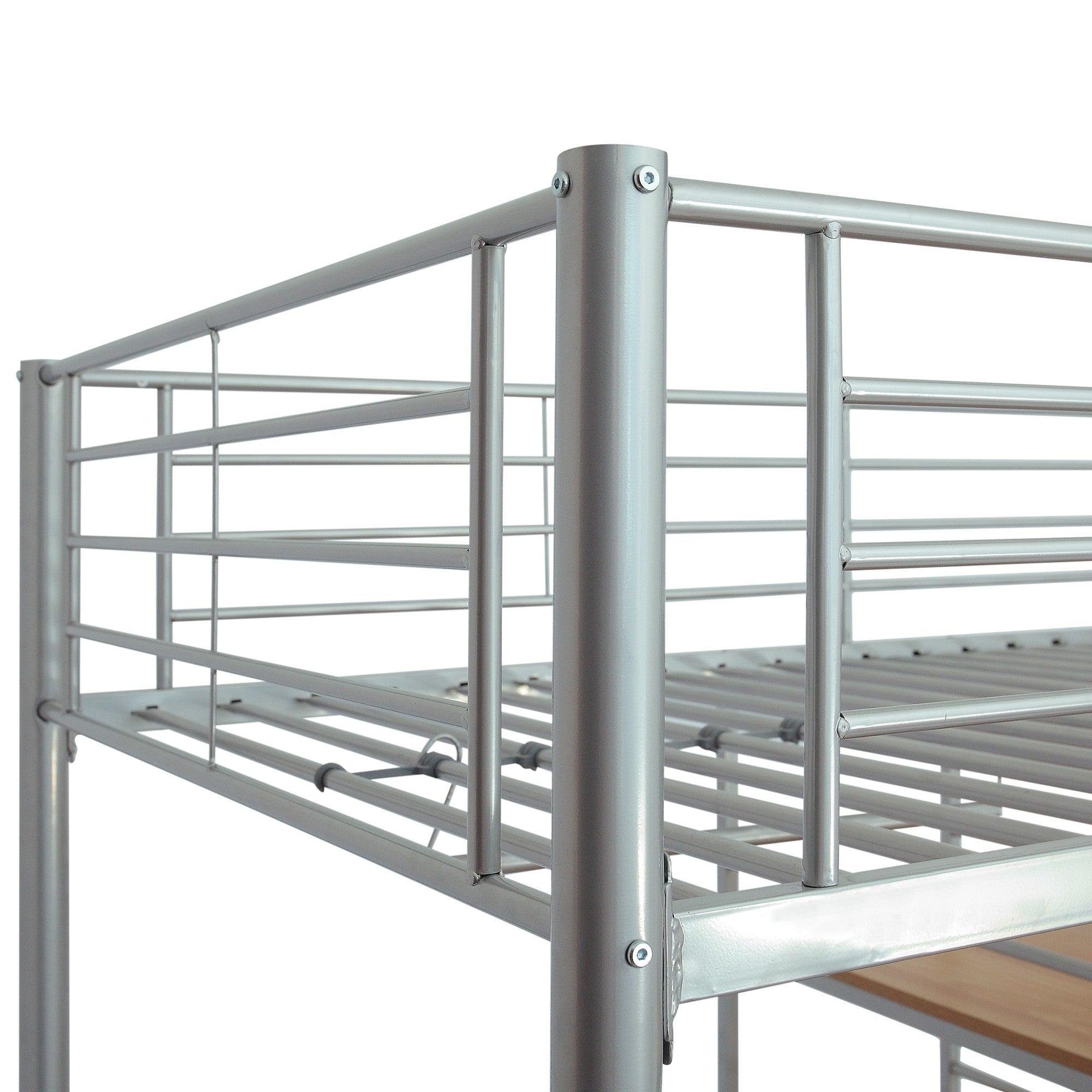 Silver Twin Size Metal Loft Bed with Built in Wooden Shelves and Desk Default Title