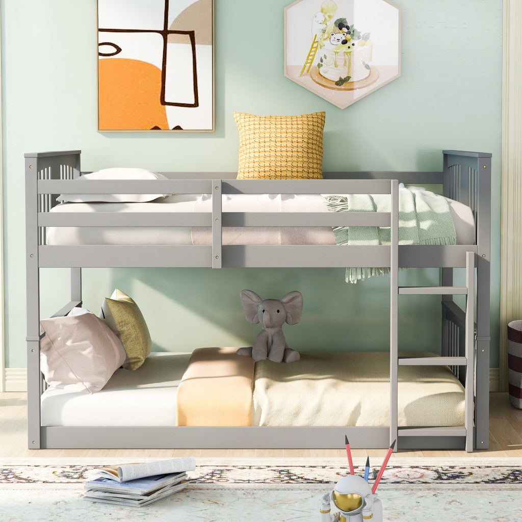 Gray Classic Full Over Full Bunk Bed with Ladder