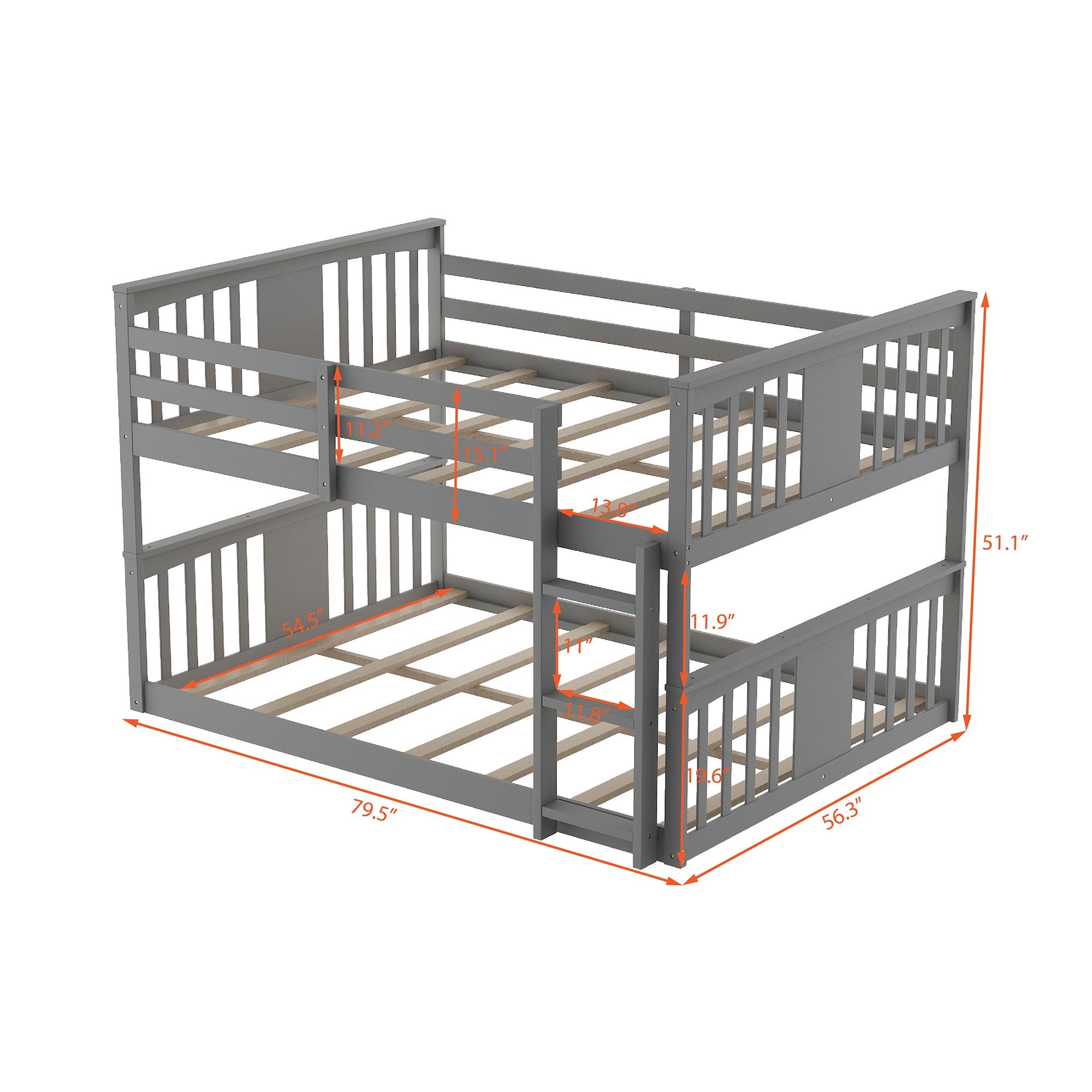 Gray Classic Full Over Full Bunk Bed with Ladder