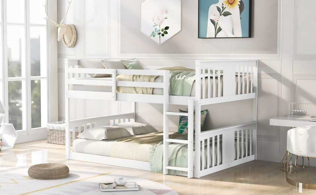 White Classic Full Over Full Bunk Bed with Ladder