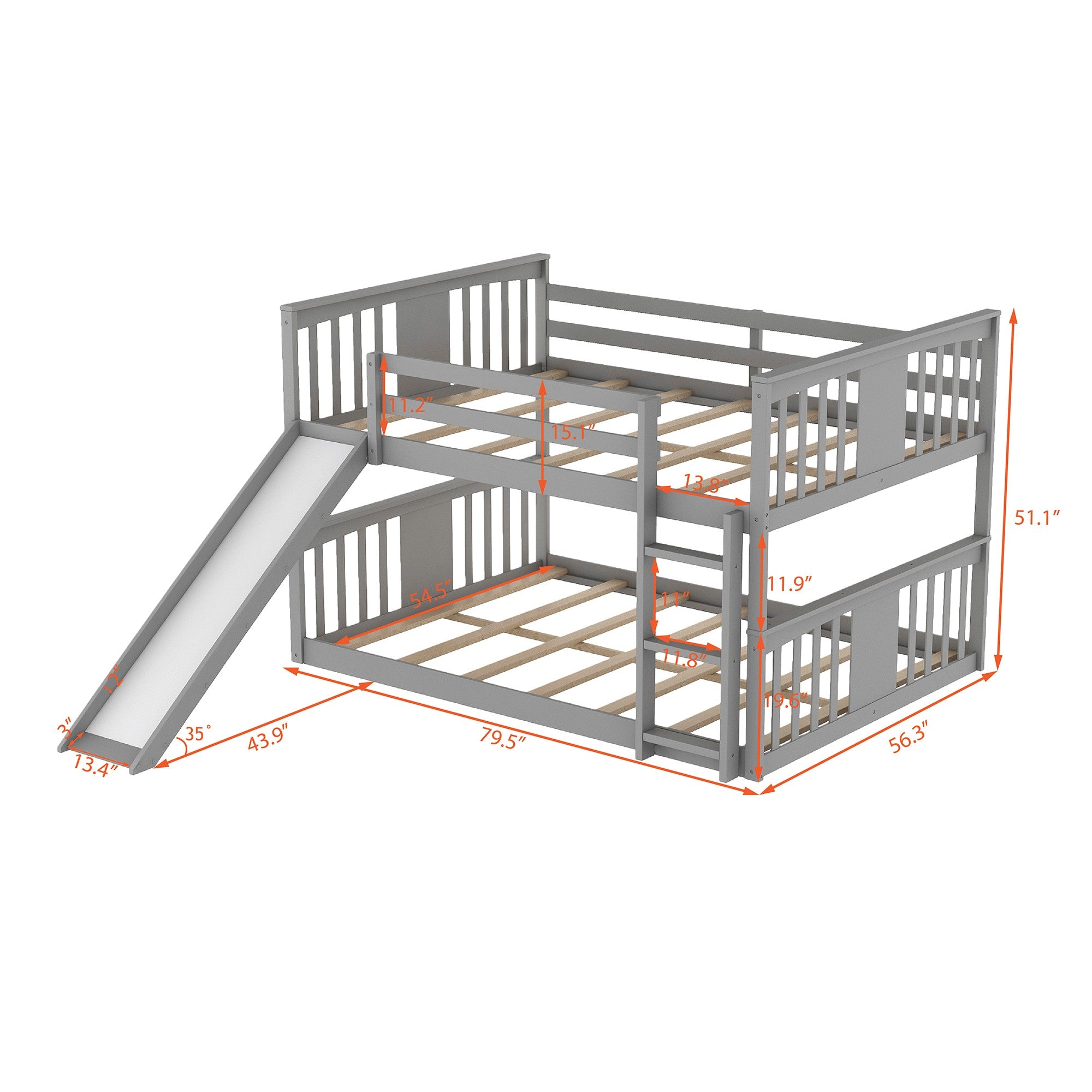 Gray Classic Full Over Full Bunk Bed with Slide