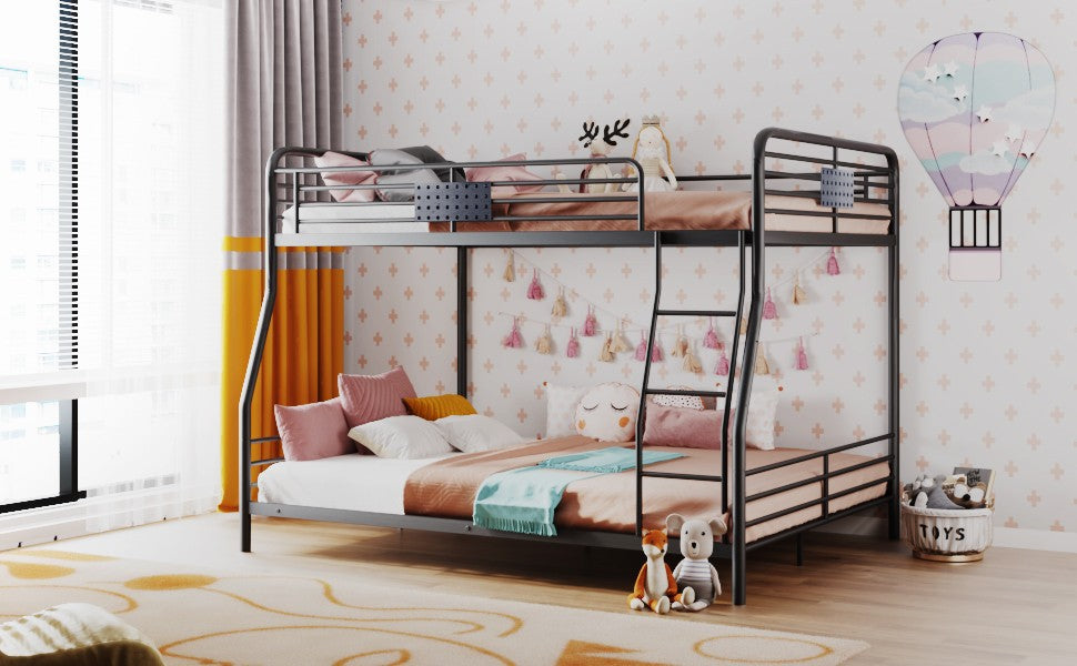 Black Full XL Over Queen Bunk Bed with Ladder