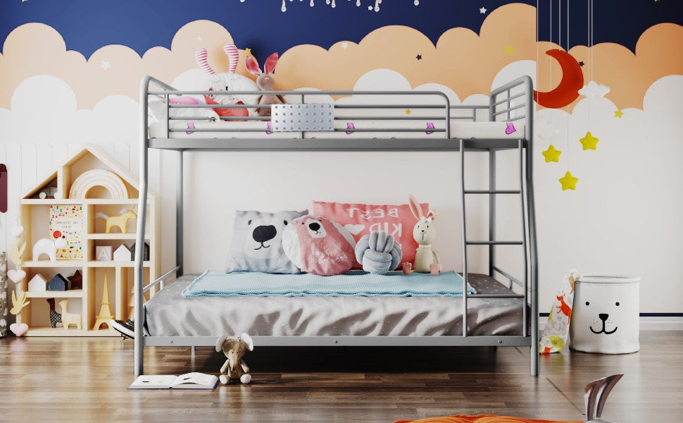 Silver Full XL Over Queen Bunk Bed with Ladder