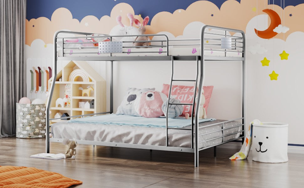 Silver Full XL Over Queen Bunk Bed with Ladder