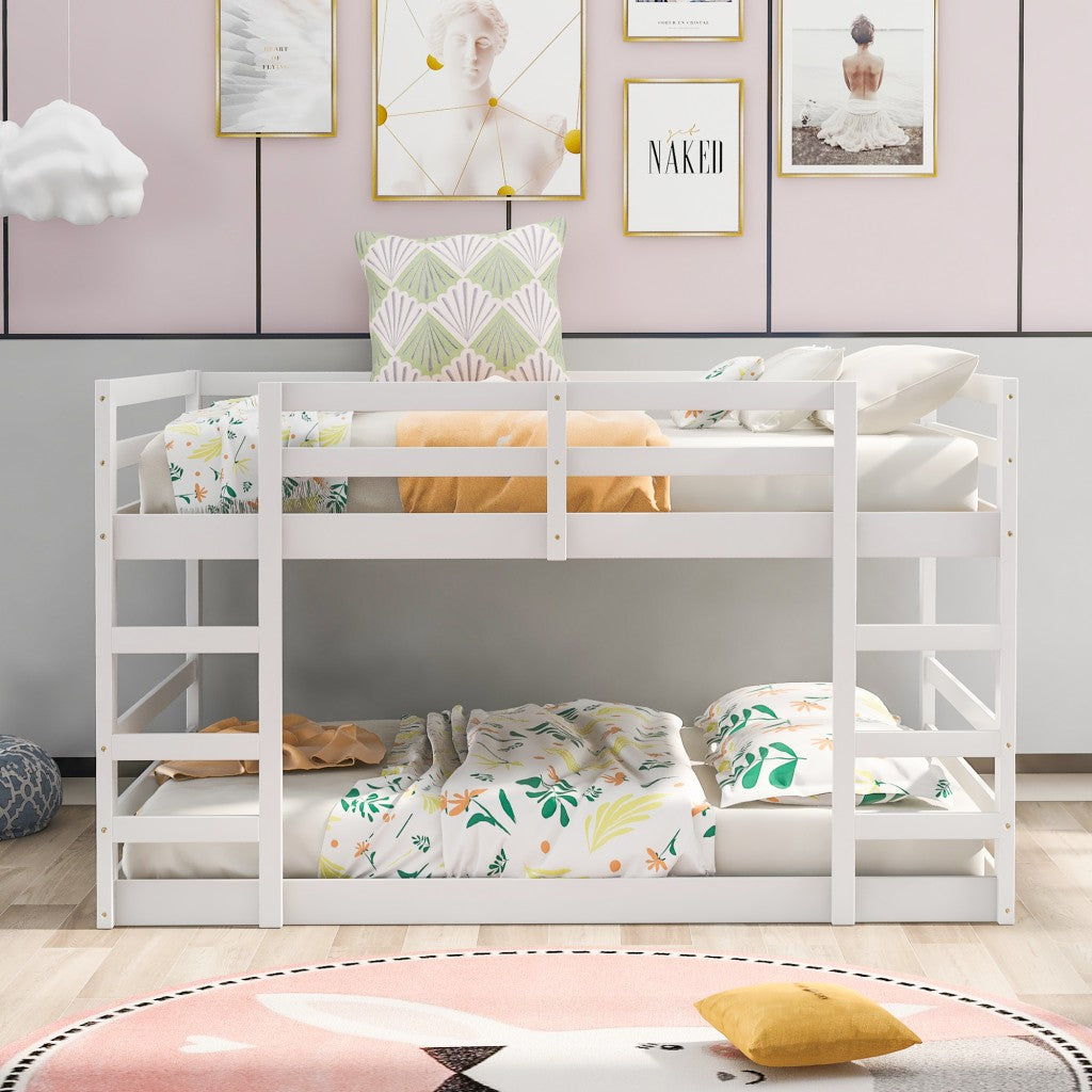 Pastel White Full Over Full Dual Ladder Bunk Bed
