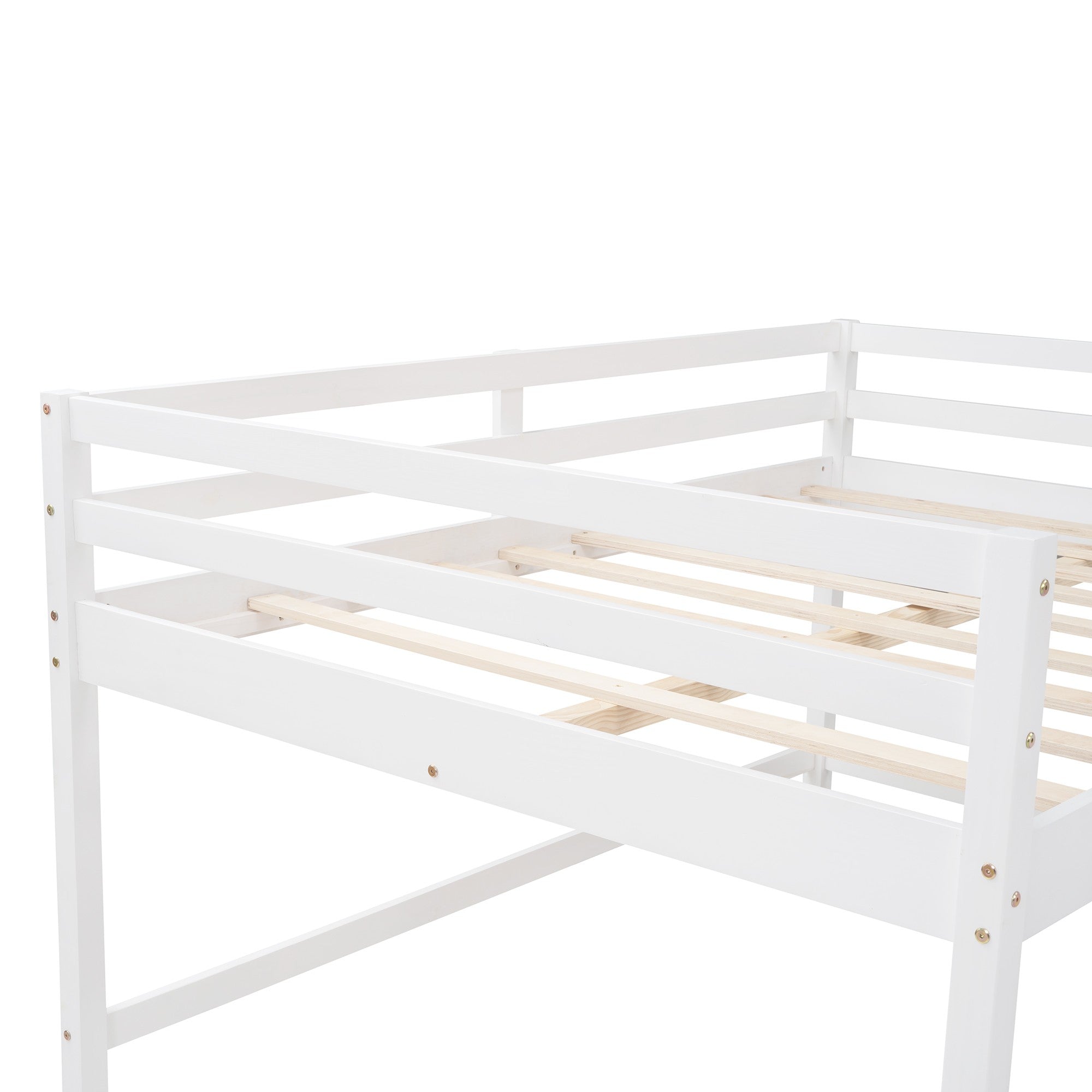 White L Shaped Full Size Wooden Double Loft Bed with Slide and Ladders